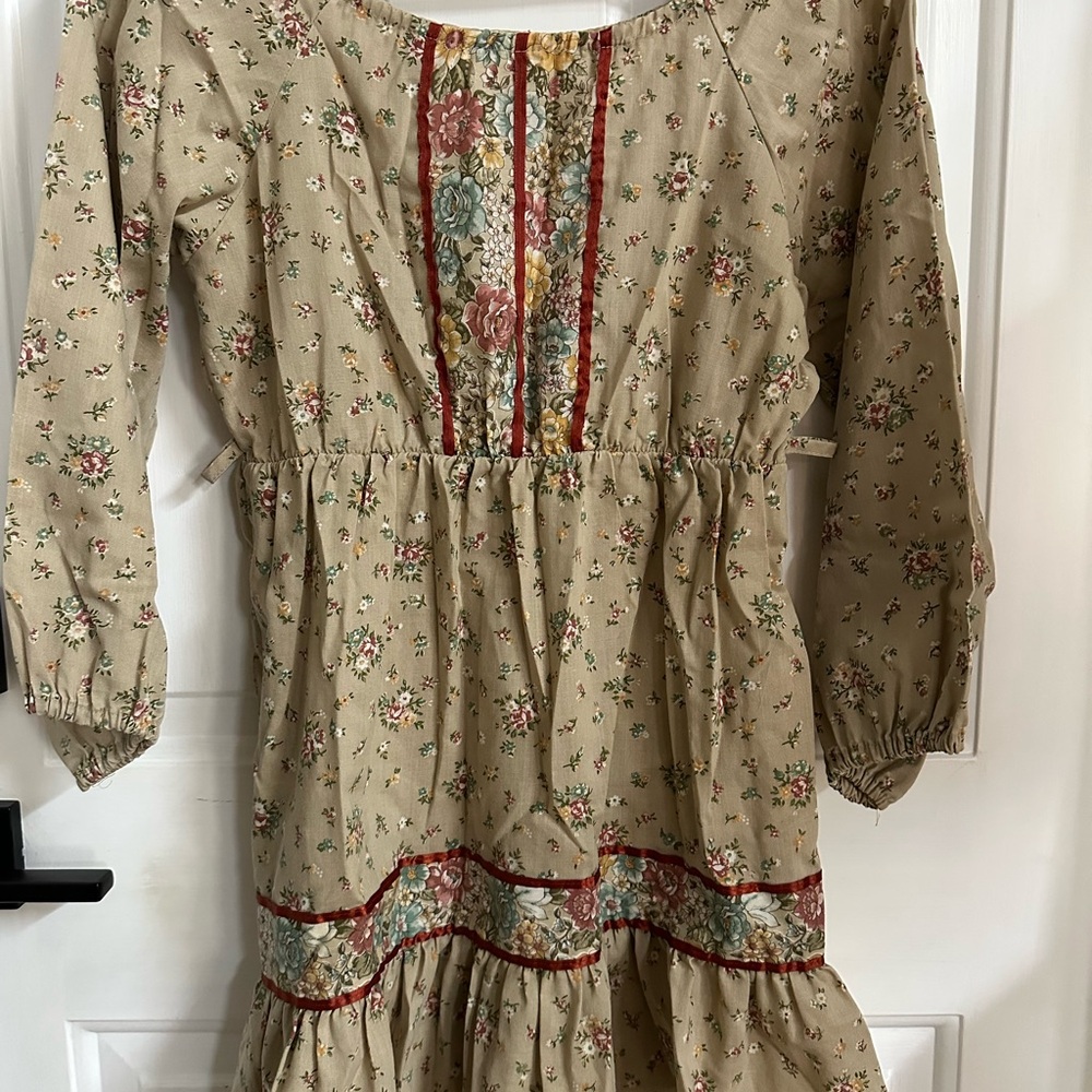 Vintage 1970's Boho Mini Prairie Dress Tunic Top Cream Floral Print Sz xs /child - Picture 14 of 14